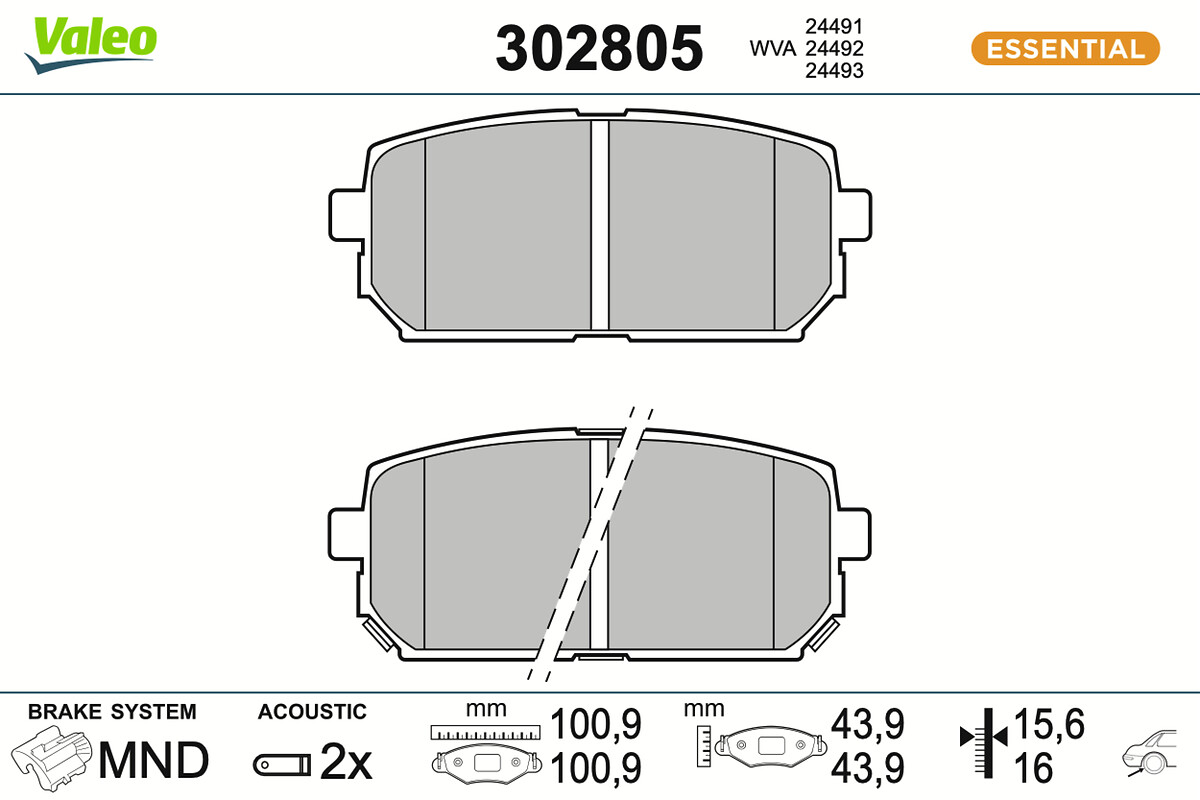 Kit pastiglie freno, Freno a disco - 302805 VALEO